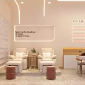 Elegant Beauty Salon Interior Featuring Product Display Shelves Marble Counter TV And Modern Lighting