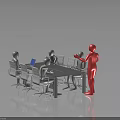 Gray Office Conference Table With Ergonomic Chairs Blue Notebook And Meeting Setup