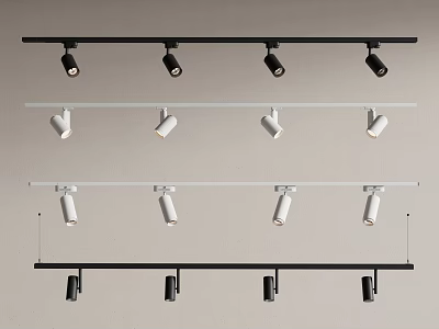 Modern LED Track Mounted Downlights And Spotlights With Black White Tracks For Home Office Lighting 3d model