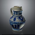 Blue And White Ceramic Jug With Decorative Patterns Handle And Base 3d model
