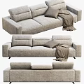 Modern Gray Fabric Sectional Sofa With Brown Pillow Plaid Blanket And Metal Legs