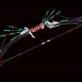 Fantasy Weapon Bow Featuring Green Glowing Accents Red Grip Silver Parts And Decorative Arrows