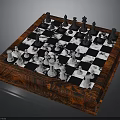 Wooden Frame Chessboard With Black White Squares And Arranged Chess Pieces