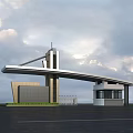 Modern Entrance Gate Architectural Design With Metal Gate Guardhouse And Cloudy Sky Backdrop
