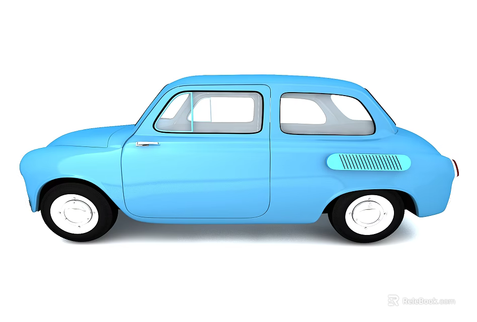 Vintage Blue Small Car With Rounded Body And Two Door Design 3d model 