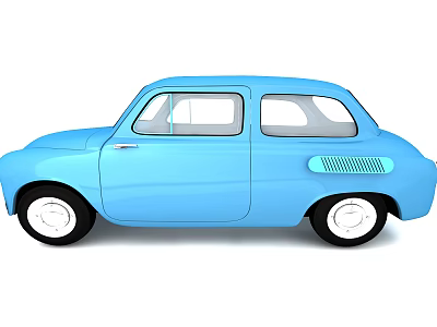 Vintage Blue Small Car With Rounded Body And Two Door Design 3d model