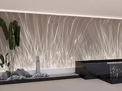 Modern Interior Wall Washer Light Illuminating Textured Wall With Green Plant And Stones 3d model