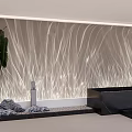 Modern Interior Wall Washer Light Illuminating Textured Wall With Green Plant And Stones