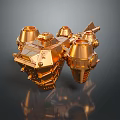 Golden Sci Fi Mechanical 3D Model With Intricate Details Metallic Finish And Multiple Cylindrical Components