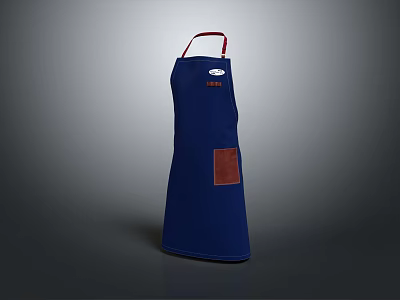 Stylish Blue Kitchen Apron With Red Straps And Brown Pocket 3d model