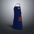 Stylish Blue Kitchen Apron With Red Straps And Brown Pocket 3d model