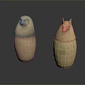 Ancient Egyptian Sculpture Carving Canopic Jars with Human Jackal Head Lids in Light Brown Stone