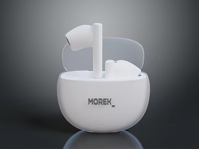 MOREK White Wireless Earbuds With Modern Sleek Portable Charging Case Design 3d model