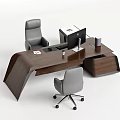 Modern Wooden Office Desk With Computer Monitor Keyboard File Organizer And Ergonomic Chairs