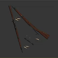 Vintage Rifles With Wooden Stocks Bullets And Gun Parts