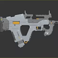 Futuristic Gray Tactical Rifle With Yellow Accents Rail System Scope And Ergonomic Grip Design