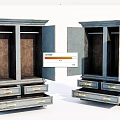 Vintage Wooden Wardrobe With Open Double Doors Multiple Drawers And Interior Storage