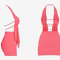 Pink Halter Neck Dress with Back Crisscross Straps and Flowy Fabric Details