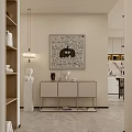 Modern Entryway Hallway Interior With Console Cabinet Wall Art Pendant Light And Sculpture