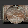 Rusted Metal Pipe Structure With Circular Opening And Internal Metal Grilles