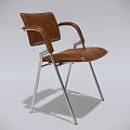 Brown Leather Leisure Chair With Curved Armrests Chrome Metal Legs Modern Design