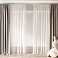 Double Layer Curtains With Dark Beige Thick And White Sheer By Wooden Floor Rabbit Doll