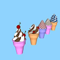 Sculptural Carving of Colorful Ice Cream Cones with Cherry Toppings and Detailed Design