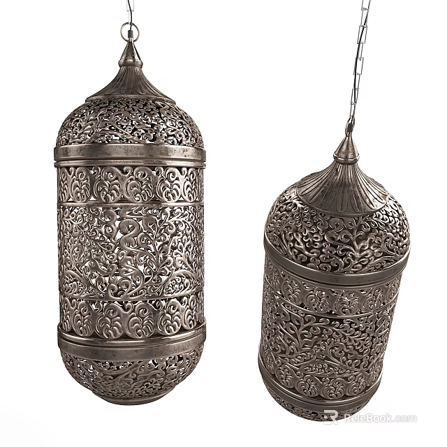 Silver Carved Chandeliers With Intricate Patterns For Traditional Home Interior Decor 3d model 