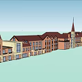 Row of Red Brick Buildings With Church Spire and Traditional Design
