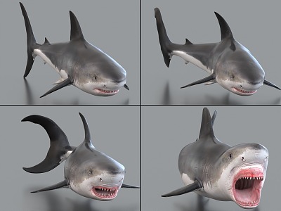 Sharks with Bound and Animated Great White Shark Sea Life 3d model