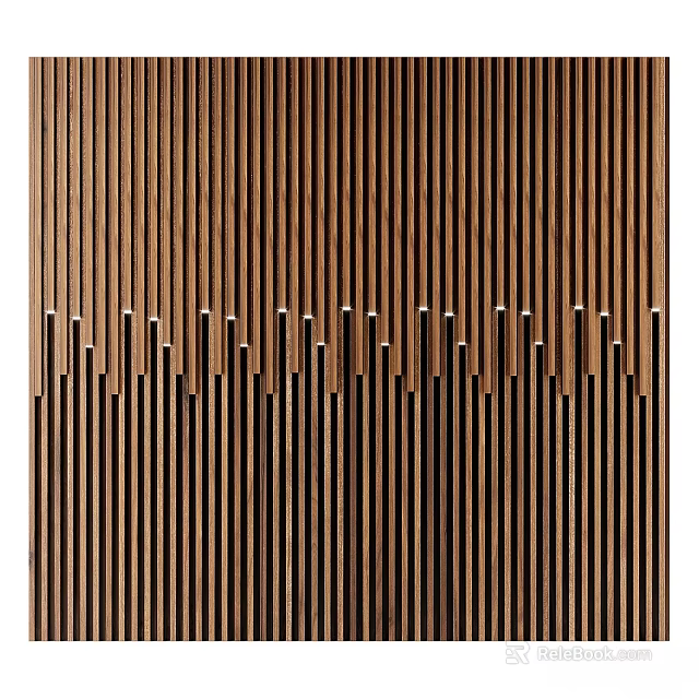 Modern Wooden Wall Decor With Vertical Slats And Geometric Pattern Design 3d model 