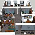 Public Office Space Design With Meeting Tables Chairs Potted Plants And Storage Cabinets