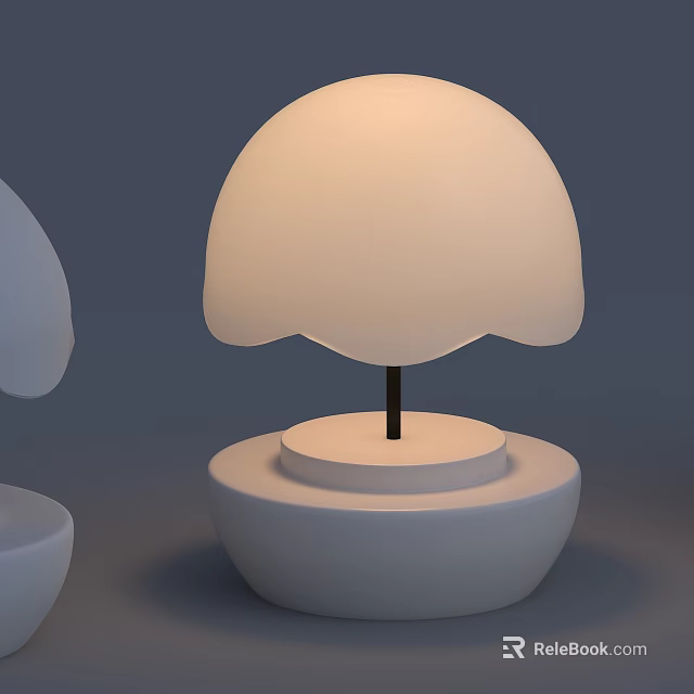 Modern Minimalist Table Lamp With White Scalloped Lampshade Black Stem And Round Base 3d model 