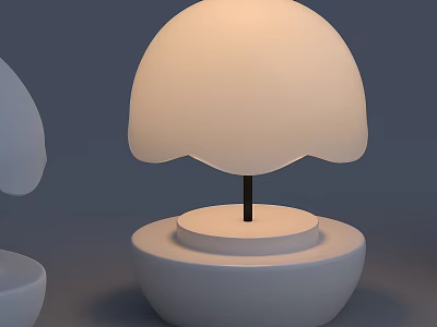 Modern Minimalist Table Lamp With White Scalloped Lampshade Black Stem And Round Base 3d model