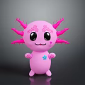 Cute Pink Animal Figure With Big Eyes Smiling Face And Pink Tentacles Blue Flower