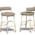 Modern Light Upholstered Bar Stools With Gold Metal Frames And Curved Design 3d model