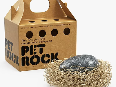 Pet Rock In Hay Nest With Cardboard Box And Natural Stone Design 3d model
