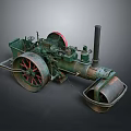 Vintage Functional Steam Roller Vehicle With Green Body Red Wheels And Chimney