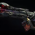 Futuristic Sci-Fi Weapon With Detailed Mechanical Design Red Black Color And Glowing Parts