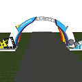 Colorful Arch Shaped Activity Gateway With Human Figure Sculptures Balloons And Songhewan