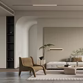 Modern Living Room With Beige Walls Curved Design Light Gray Sofa And Green Plant