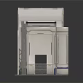 Futuristic Indoor Structure With Stairs Glowing Door Metallic Walls And Crates