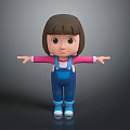 Cartoon Girl Character With Brown Hair Pink Long Sleeve Top And Blue Overalls Open Arms