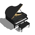 Elegant Black Grand Piano And Stool For Musical Instruments Setup 3d model