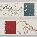 Traditional Chinese Art Scrolls Featuring Flower Bird Branch And Calligraphy Elements 3d model