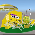 Summer Lemon Themed Photo Spot With Yellow Umbrella Deck Chairs And Drinks On Grass