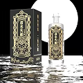 Elegant Wine Bottle And Glass With Golden Pattern Packaging Box On Black Background With Moon