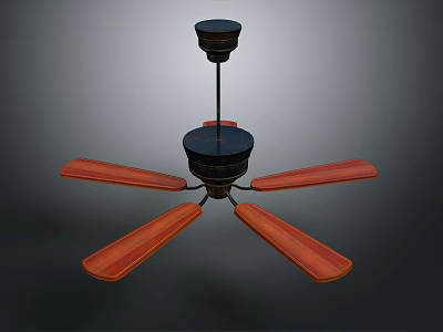 Ceiling Mounted Air Conditioning Fan With Five Wooden Orange Blades And Black Motor Design 3d model