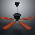 Ceiling Mounted Air Conditioning Fan With Five Wooden Orange Blades And Black Motor Design