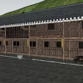 Traditional Wooden Ancient Architecture With Tile Roof Surrounded By Green Trees And Courtyard